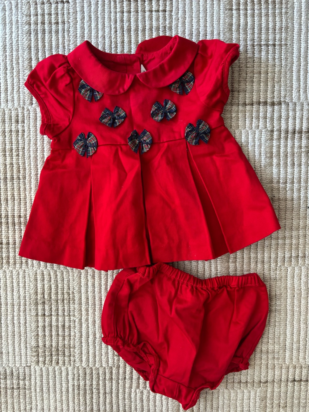 Janie and Jack Red Dress with Plaid Bow Accents